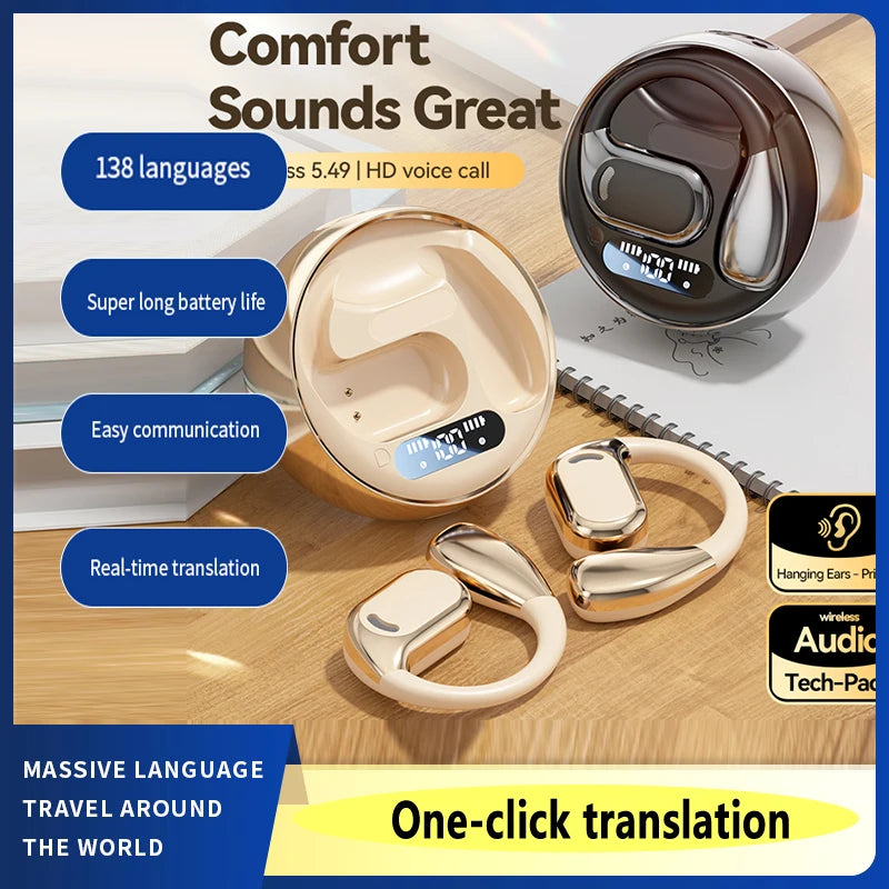 2024 new smart Bluetooth headset wireless binaural simultaneous translation dual-mic noise reduction multi-language translation ShopOnlyDeal