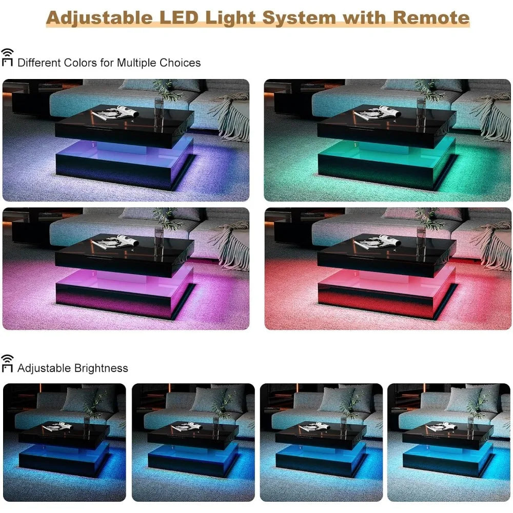 Black LED Coffee Table for Living Room Restaurant Tables Cocktail Tea Table for Home Office Reception (Black) Furniture Dining ShopOnlyDeal