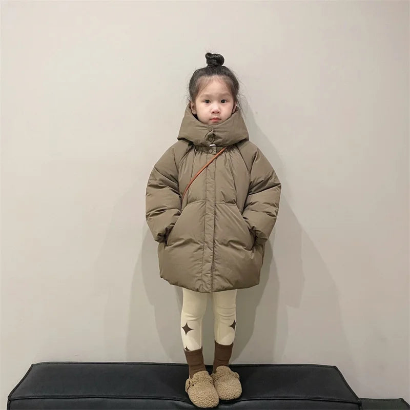 Girls Down Coat Jacket Cotton Windbreak Snowsuit 2024 Khaki Warm Thicken Winter Parka Outerwear Children's Clothing ShopOnlyDeal