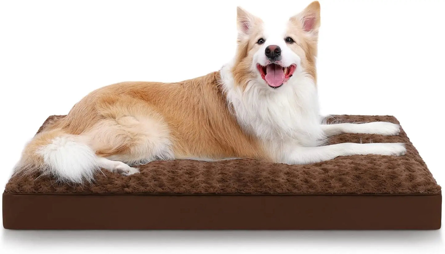 Dog Crate Bed Waterproof Dog Beds for Large Dogs Rose Velvet Soft Fluffy Washable Dog Bed , 35 x 22 Inch, Brown ShopOnlyDeal