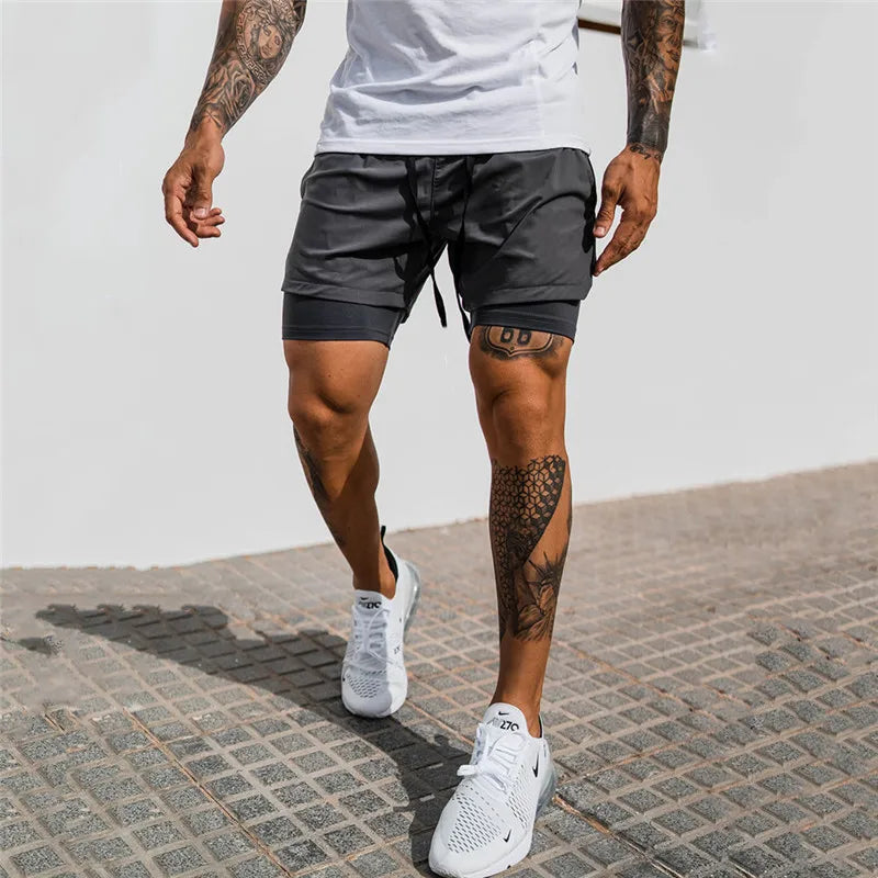 NEW 2 IN 1 Sport Running Casual Breathable Shorts Men Double-deck Jogging Quick Dry GYM Shorts Fitness Workout Men Shorts ShopOnlyDeal