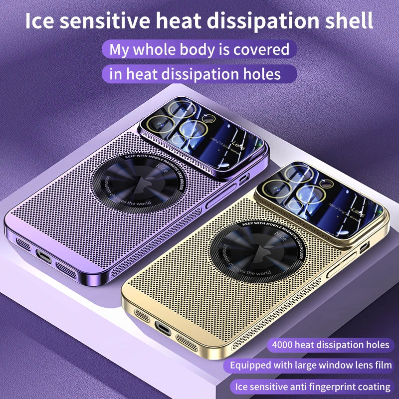 Electroplated Heat Dissipation Magnetic Phone Case | For iPhone 11, 12, 13, 14, 15 Pro Max | Mesh MagSafe Glass Lens & Exposed Logo Cover ShopOnlyDeal