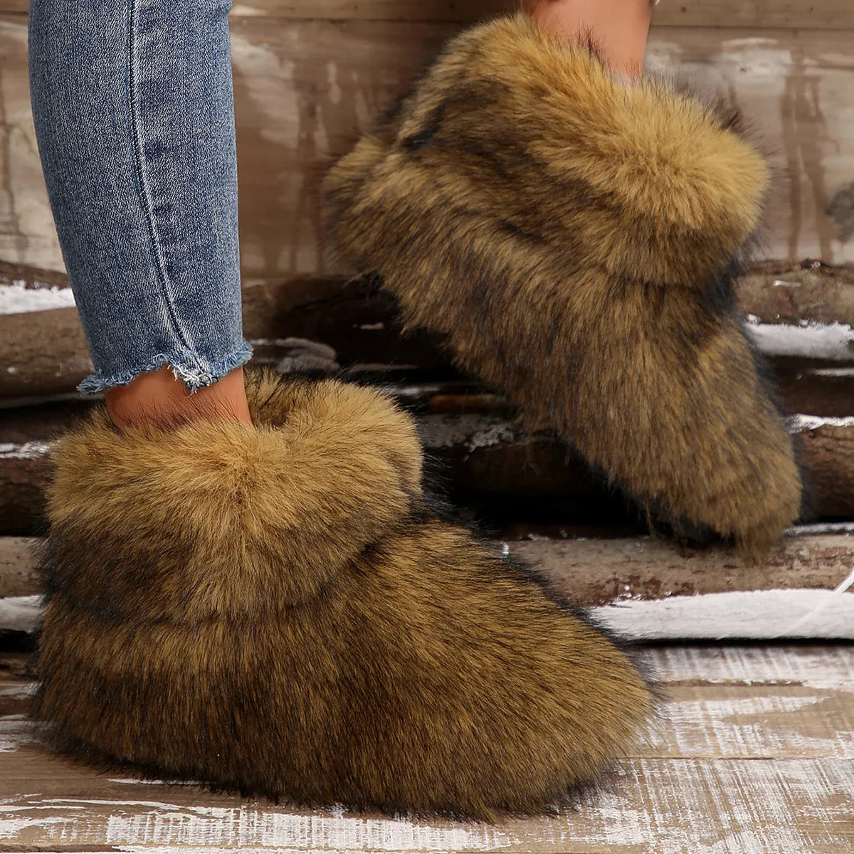 Women's Winter Snow Boots Outdoor Luxury Furry Faux Fox Fur Boots Woman Plush Warm Platform Shoes New Fashion Bottes Big Size ShopOnlyDeal