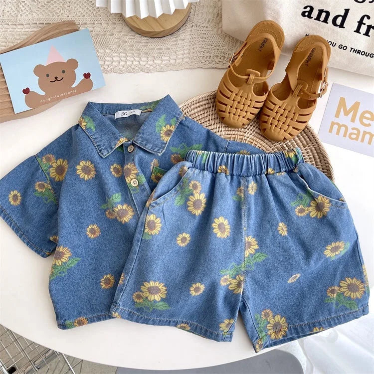 Siblings Set 2024 | Sunflower-Themed Korean Fashion | Girls Shirt + Shorts & Boys Two-Piece Suit for 2-7Y ShopOnlyDeal