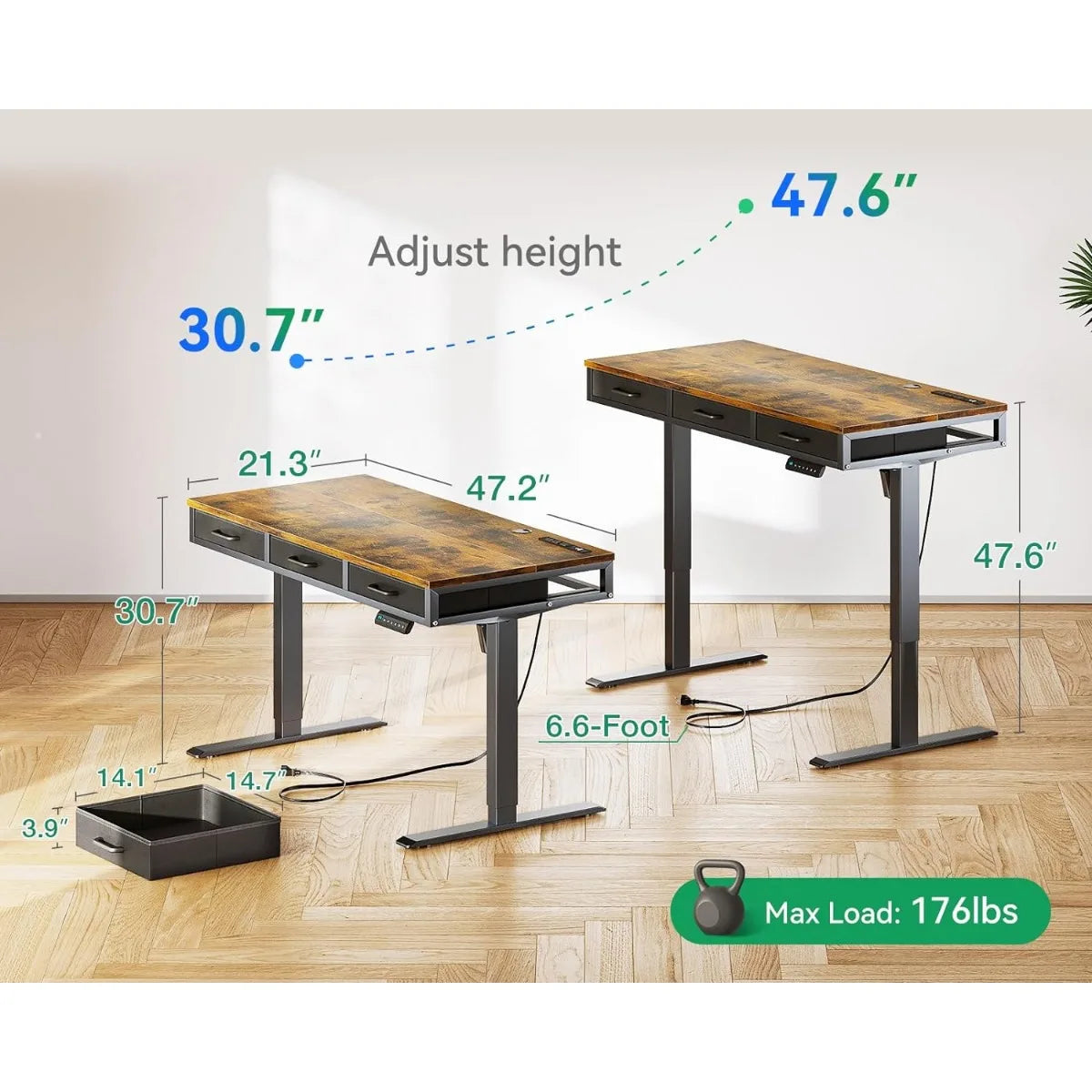 Electric Standing Desk with Drawers, Height Adjustable Desk with Power Outlets & LED Lights, Stand Up Desk with 3 Drawers ShopOnlyDeal