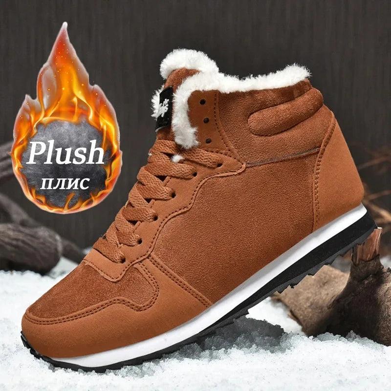 Winter Snow Boots Men Plush Warm Women Boots Suede Leather Ankle Boot Comfortable Light Couple Waterproof Sneakers Big Size 48 ShopOnlyDeal