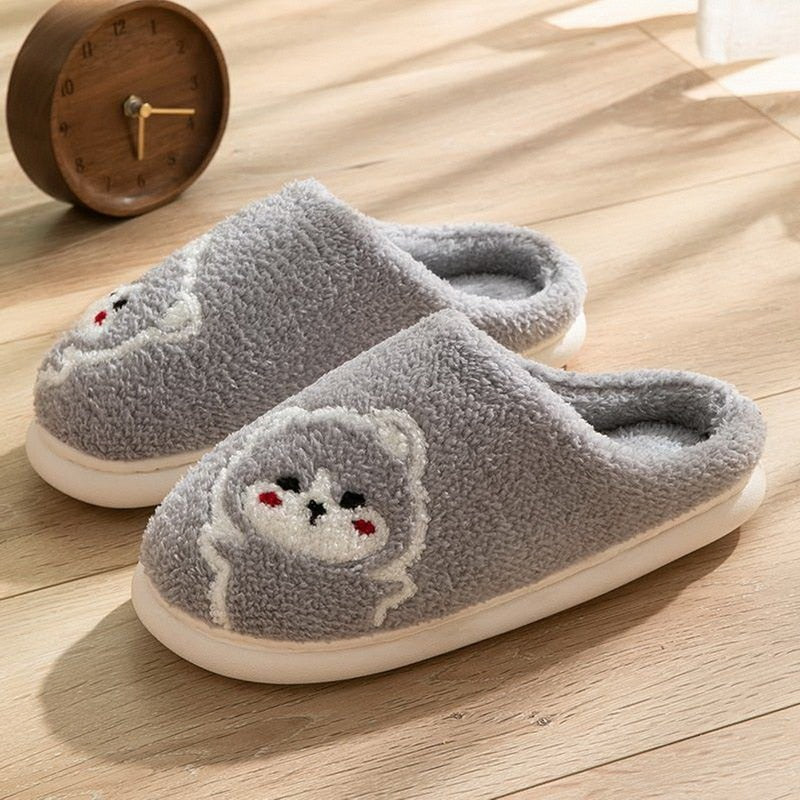 Cute Dog Non-Slip Floor Shoes Unisex Slippers Warm Plush Home Slipper Autumn Winter Shoes Woman House Flat Floor Soft Slides ShopOnlyDeal