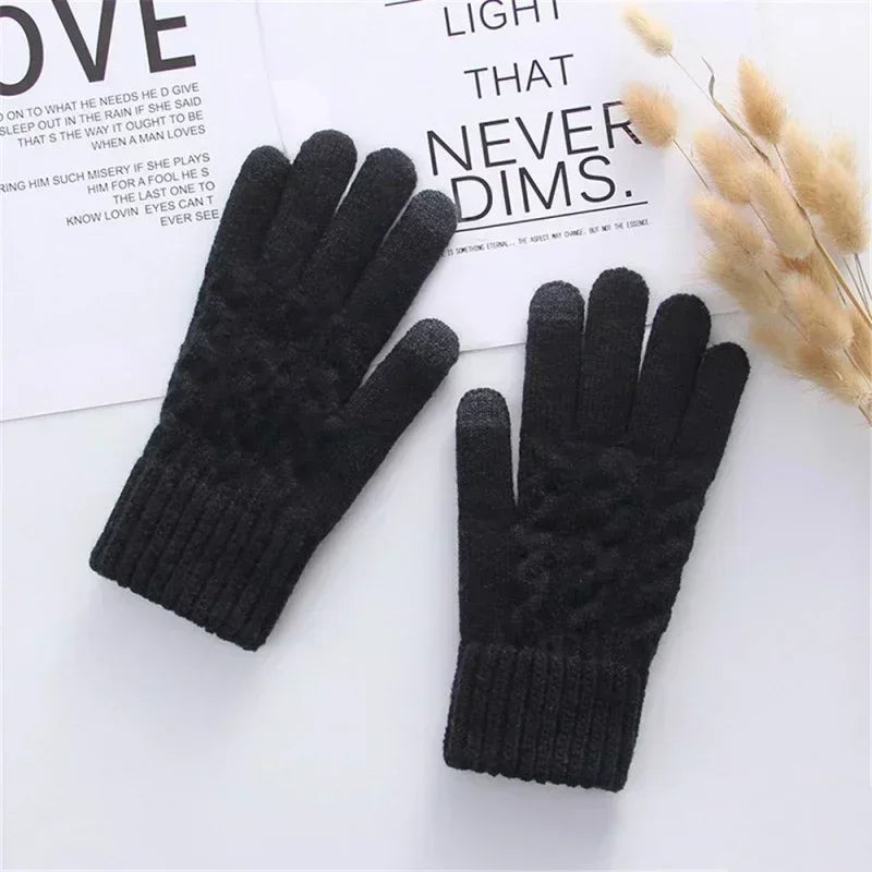 New Men's Warm Full Finger Gloves Winter Touchscreen Plus Fleece Gloves Woman Thickening Wool Knitted Cycling Driving Gloves ShopOnlyDeal