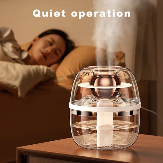 New 2L Double Spray Humidifier Home Mute Transparent Spray Fog with Night Light Usb Large Capacity Humidifier for Bedroom Office ShopOnlyDeal