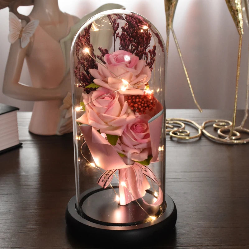 Mothers Day Gift 3 Head Rose LED Eternal Flower Rose Artificial Flower Christmas Wedding Valentine's Day Birthday Gift Home Decor ShopOnlyDeal