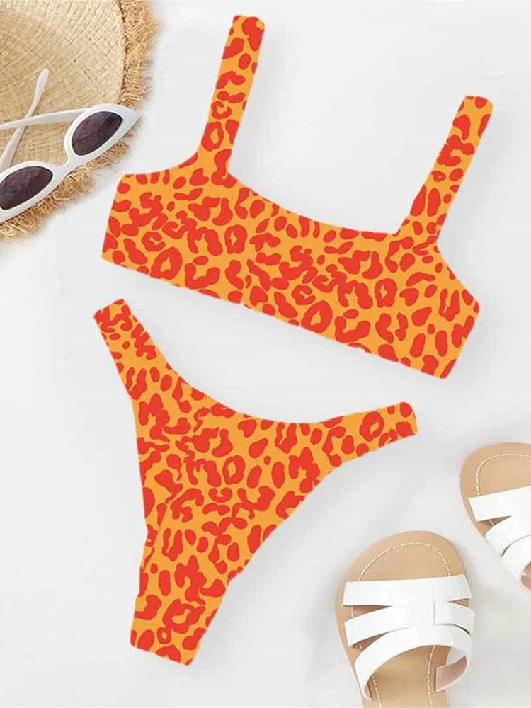 Sexy Micro Bikini 2024 Women Orange Leopard Push Up Padded Thong Swimsuit Female Cut Out Bathing Suit Swimwear Trajes De Baño ShopOnlyDeal