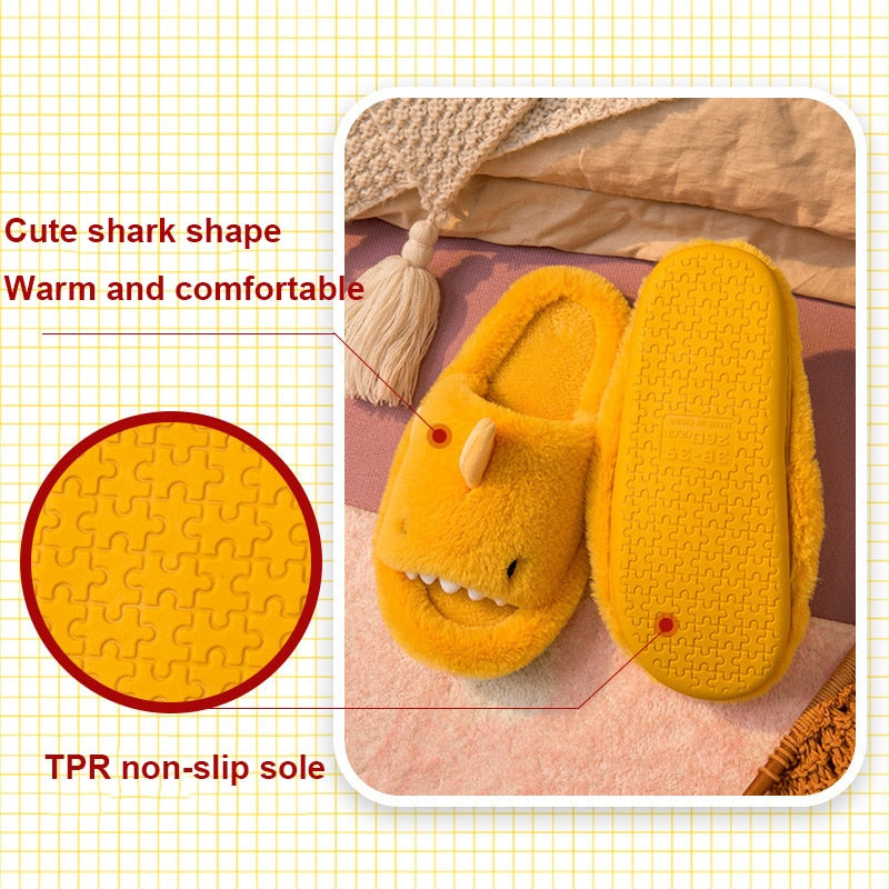 Autumn And Winter Cartoon Shark Wool Slippers For Women Soft Home Men's Indoor Household Open Toe Plush Cotton Slippers Trendy 2023 ShopOnlyDeal