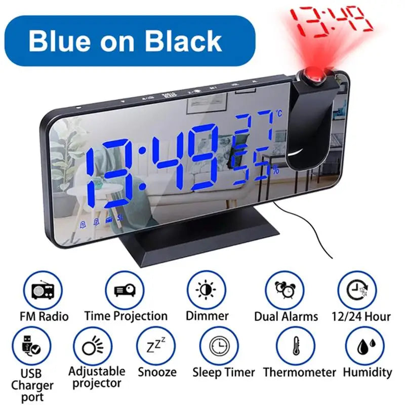 LED Digital Alarm Clock Bedroom Electric Alarm Clock with Projection FM Radio Time Projector Bedroom Bedside Clock ShopOnlyDeal