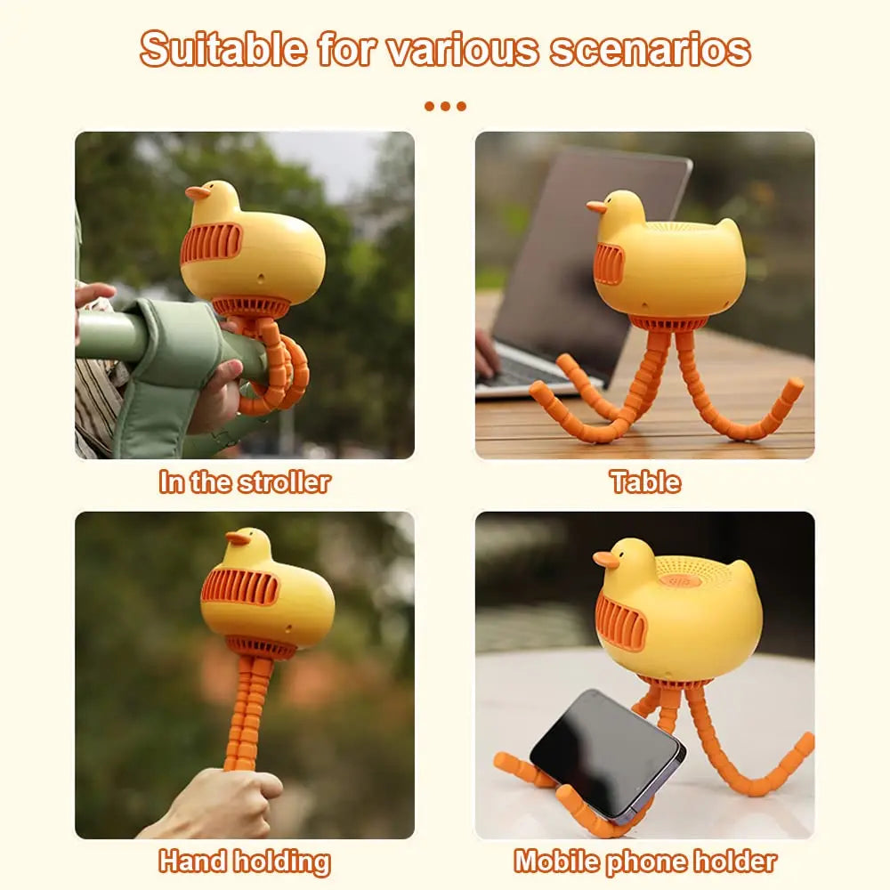 Mini Portable Baby Stroller Fan Duck Shape Stand | Adjustable Handheld USB Charg Air Cooler | Student Outdoor Travel 3600mAh Battery ShopOnlyDeal