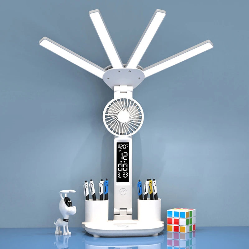 Rechargeable Table Lamp for Study, Desk Lamp Reading Light Led Table Light with Fan, Led Clock Dispaly Reading Lamp ShopOnlyDeal