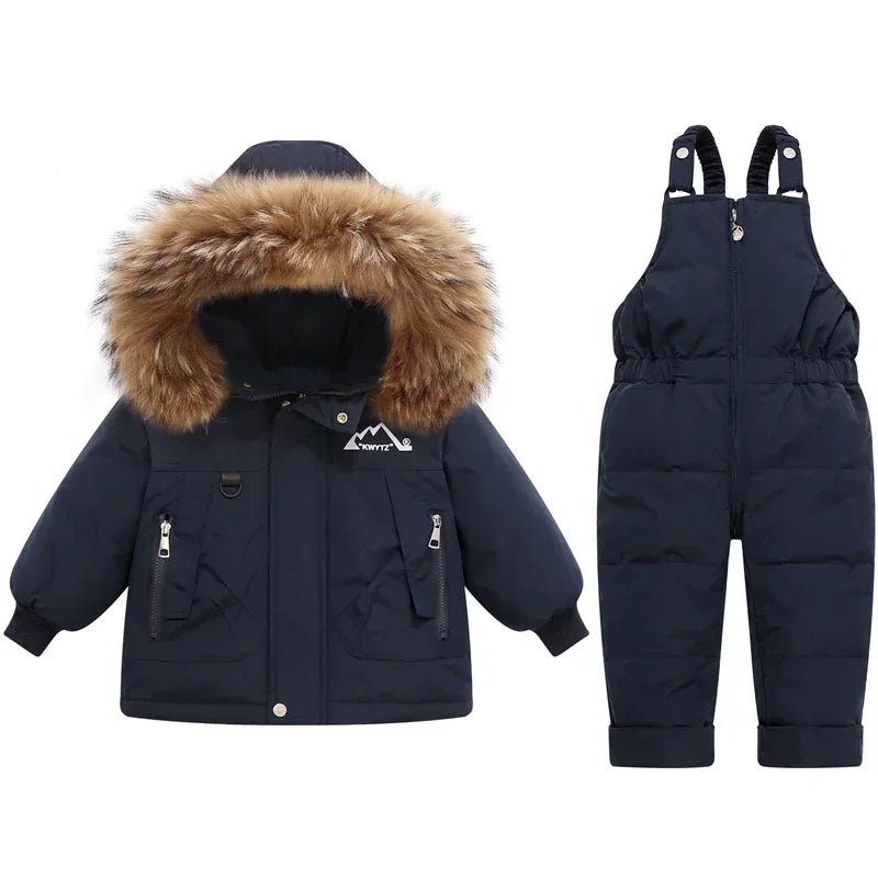 Children Down Jacket Clothing Sets -30 Degrees Winter Girl Duck Down Jacket + Overalls Kids Warm Suit Toddler Boys Coat Jumpsuit ShopOnlyDeal