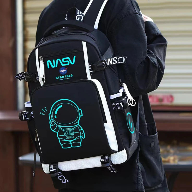 Luminous Fluorescent Backpack Printed Cartoon Spaceman Large Capacity Student Schoolbag Night Luminous Fashion Kids Backpack New ShopOnlyDeal