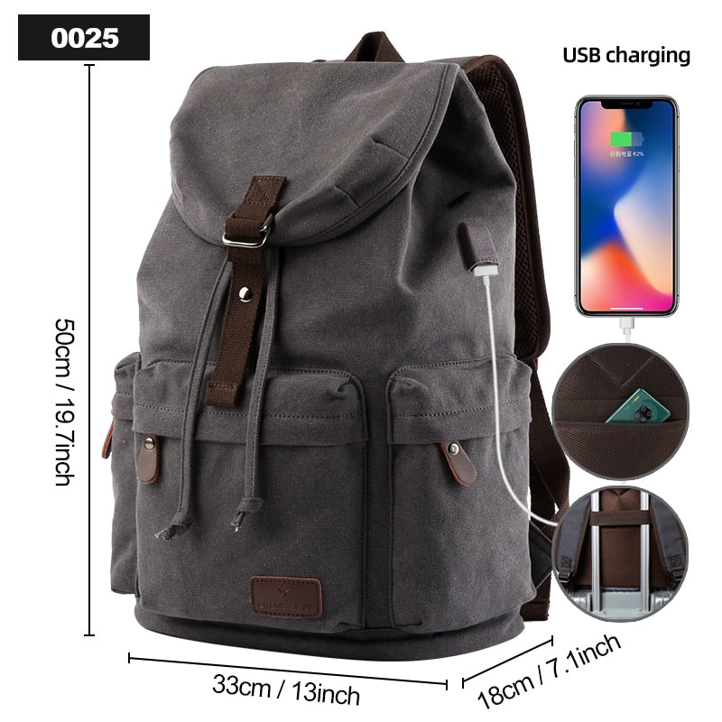 TANGHAO Canvas Backpack Unisex Vintage Casual Rucksack 17inch Laptop Backpack W/ USB Charging Port Schoolbag Student Mochia ShopOnlyDeal