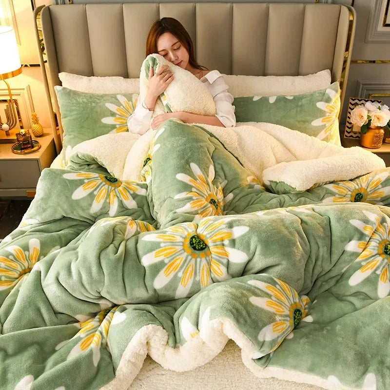 Winter Bedding Thick Quilt Blanket Thickened Warm Flannel Fleece Comforter for Cold Nights Set Bed Duvets Quilts the Blankets ShopOnlyDeal