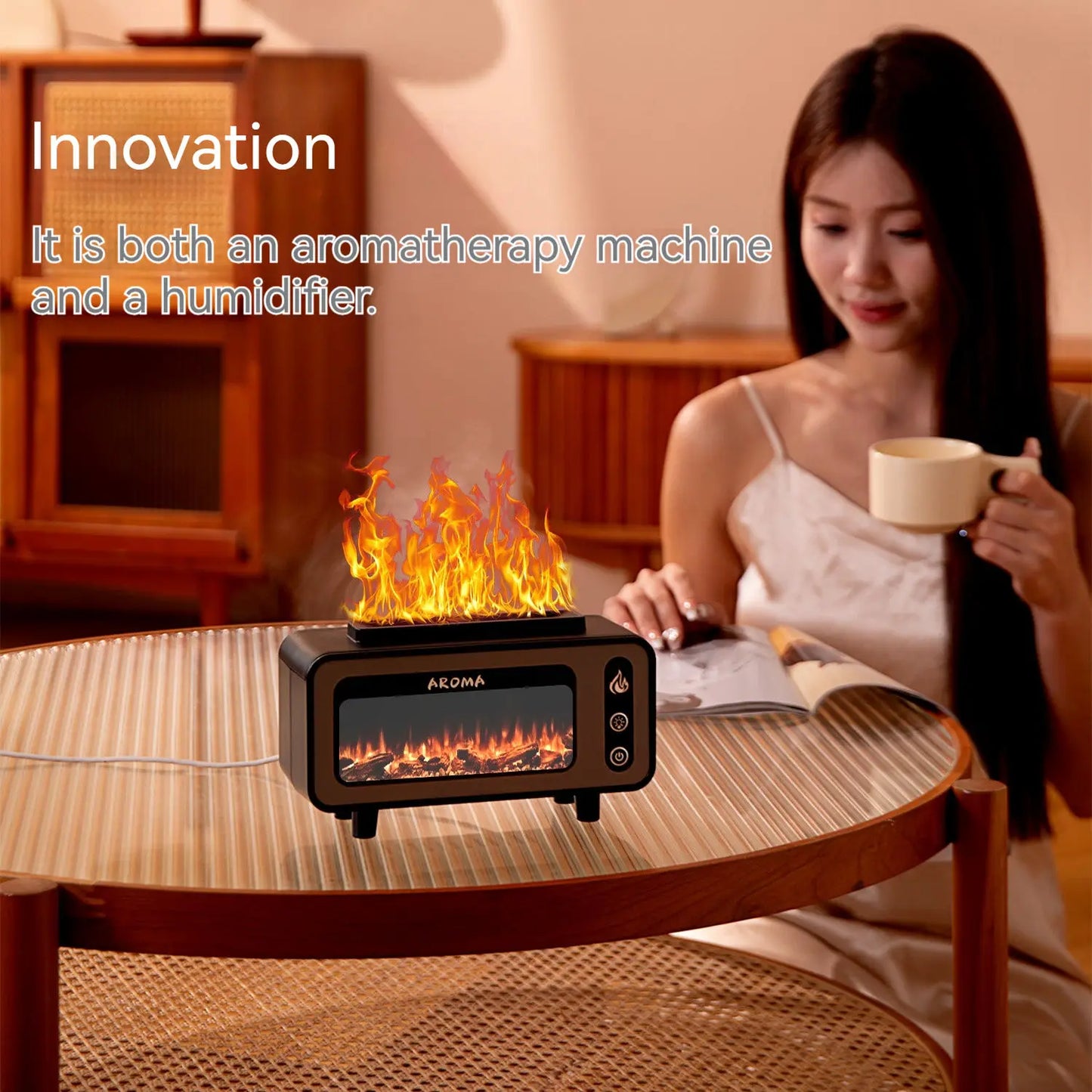 Vintage Fireplace Night Lights Simulation Flame Humidifier Home Desktop Aromatherapy Oil Diffuser Winter Christmas Creative Gift ShopOnlyDeal