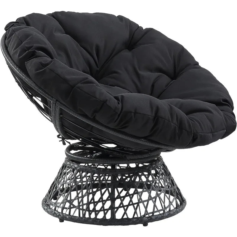 Wicker Papasan Chair with 360-Degree Swivel | Grey Frame with Black Cushion | Home Furnishings ShopOnlyDeal