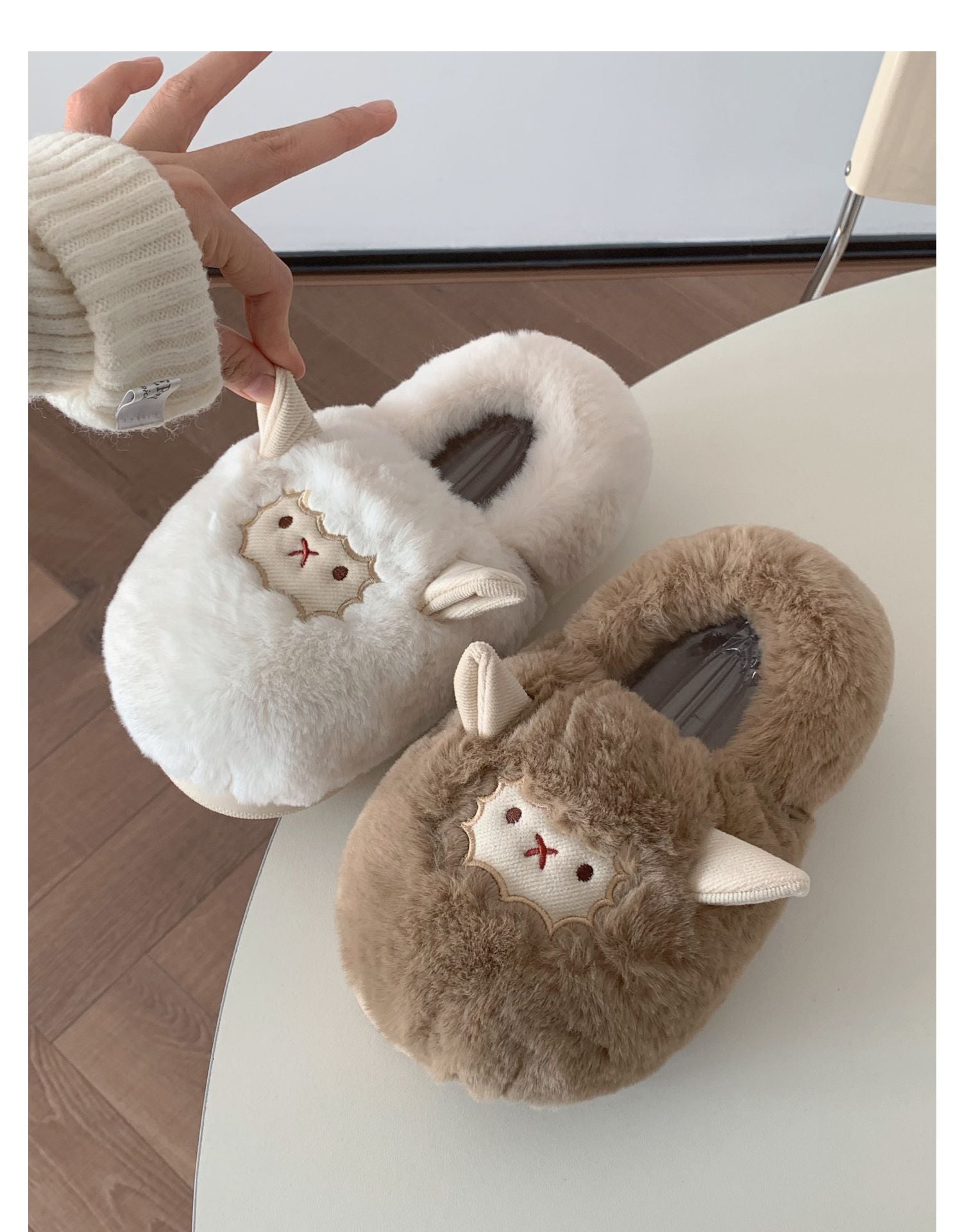 Shevalues Cute Lamb Cotton Slippers Women Fashion Indoor Furry Plush Slippers Female Winter Bedroom Warm Fluffy Cozy Home Shoes ShopOnlyDeal