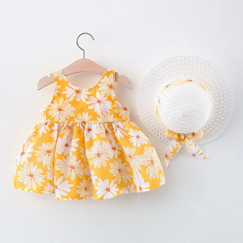 Summer New Baby Dress Small Daisy Cotton Princess Dress Big Bow Sling Children's Clothing Gift Hat ShopOnlyDeal