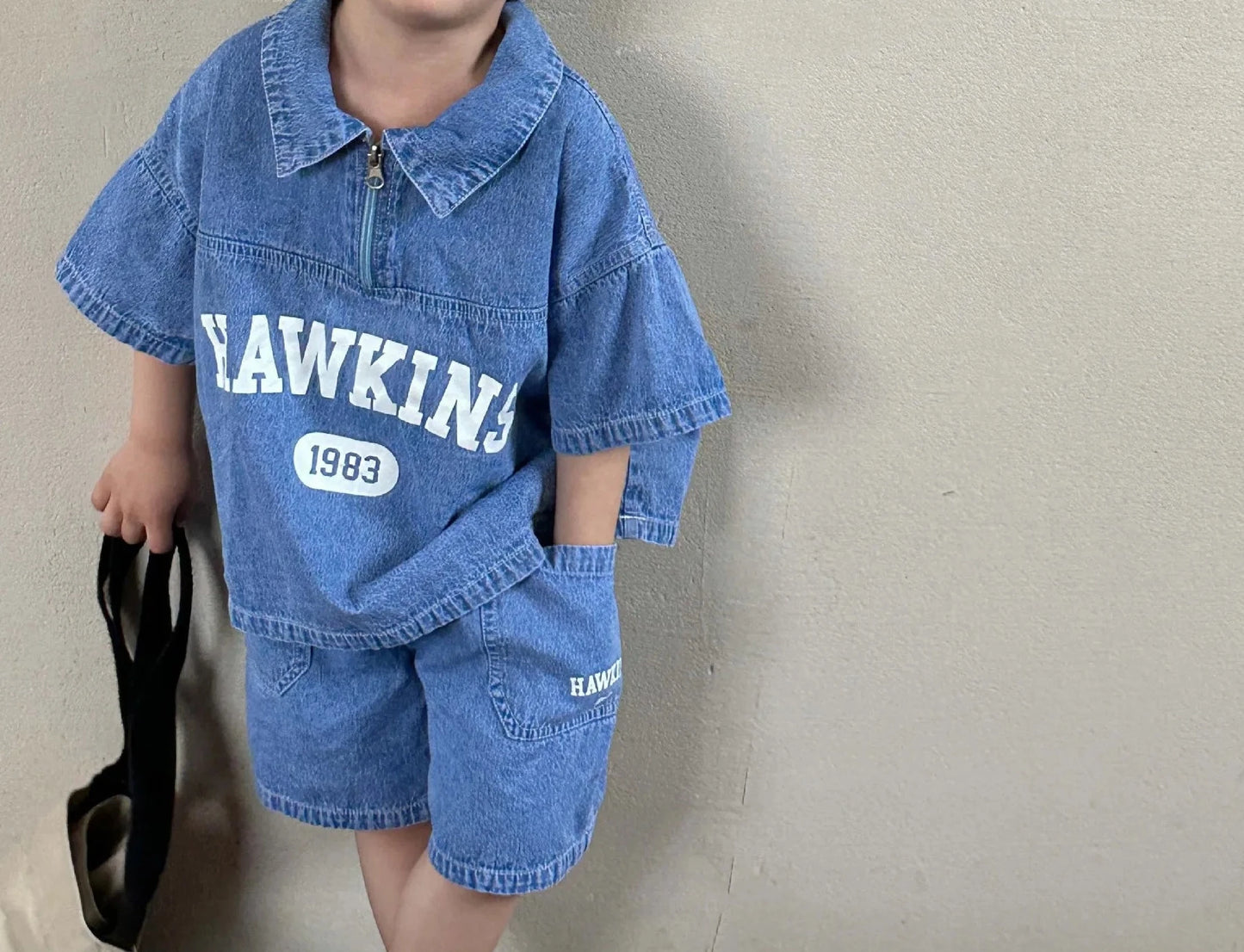 Children's Clothing Set | Casual Boys' Denim Suit with Letter Print Top + Shorts | Summer Two-Piece Ensemble ShopOnlyDeal