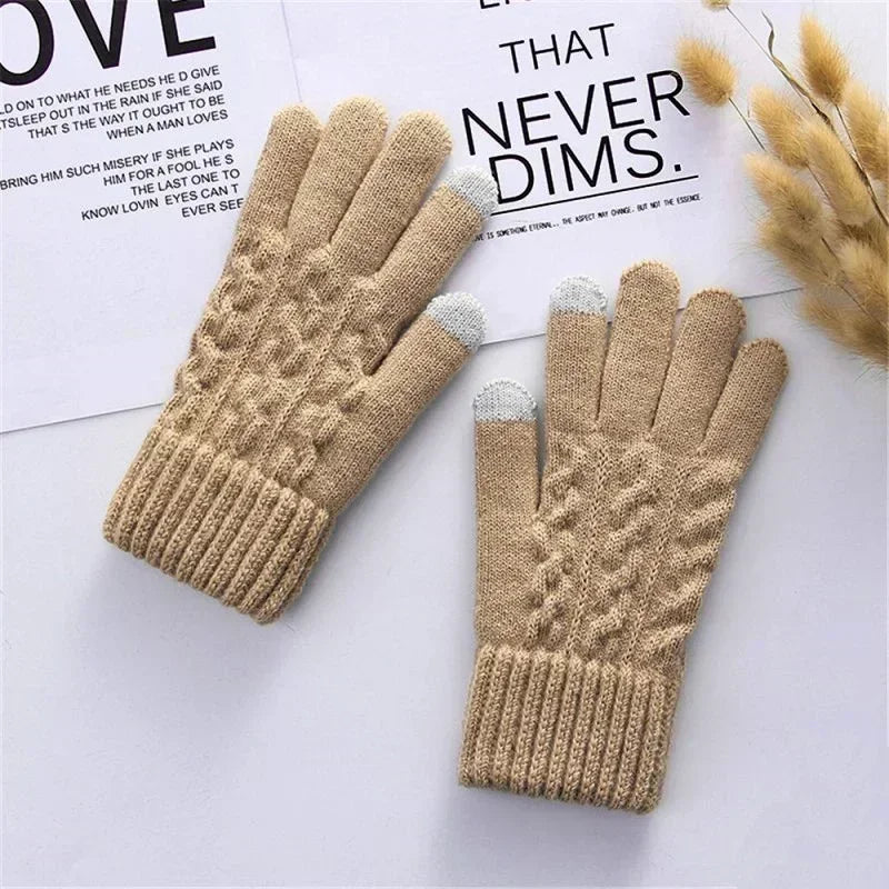 New Men's Warm Full Finger Gloves Winter Touchscreen Plus Fleece Gloves Woman Thickening Wool Knitted Cycling Driving Gloves ShopOnlyDeal