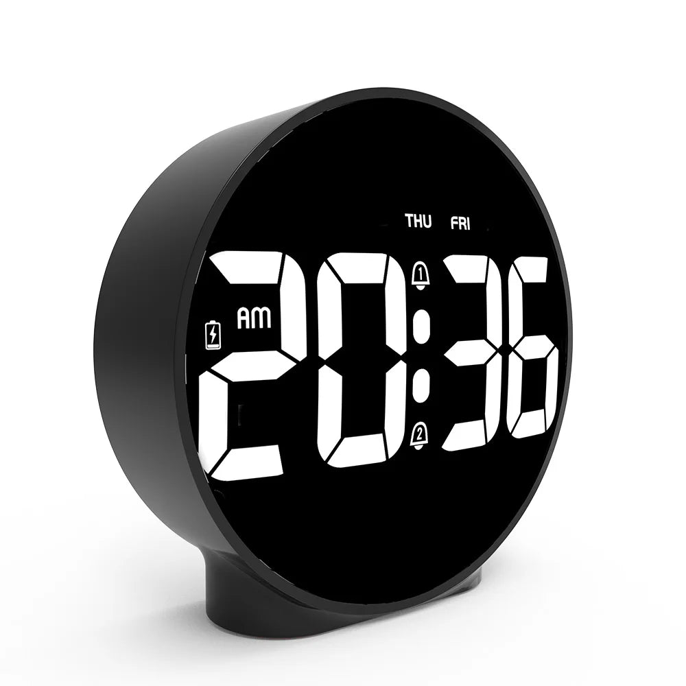 Round Alarm Clock with Snooze | Calendar 12/24H Week Digital LED | Table Clock for Bedrooms, Bedside, Desk, Shelf ShopOnlyDeal