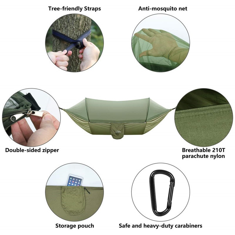 Experience Outdoor Bliss in 2023 with our Camping Hammock with Mosquito Net - Pop-Up Light, Portable Parachute Hammocks for Swing and Sleeping. Your Ultimate Camping Stuff! ShopOnlyDeal