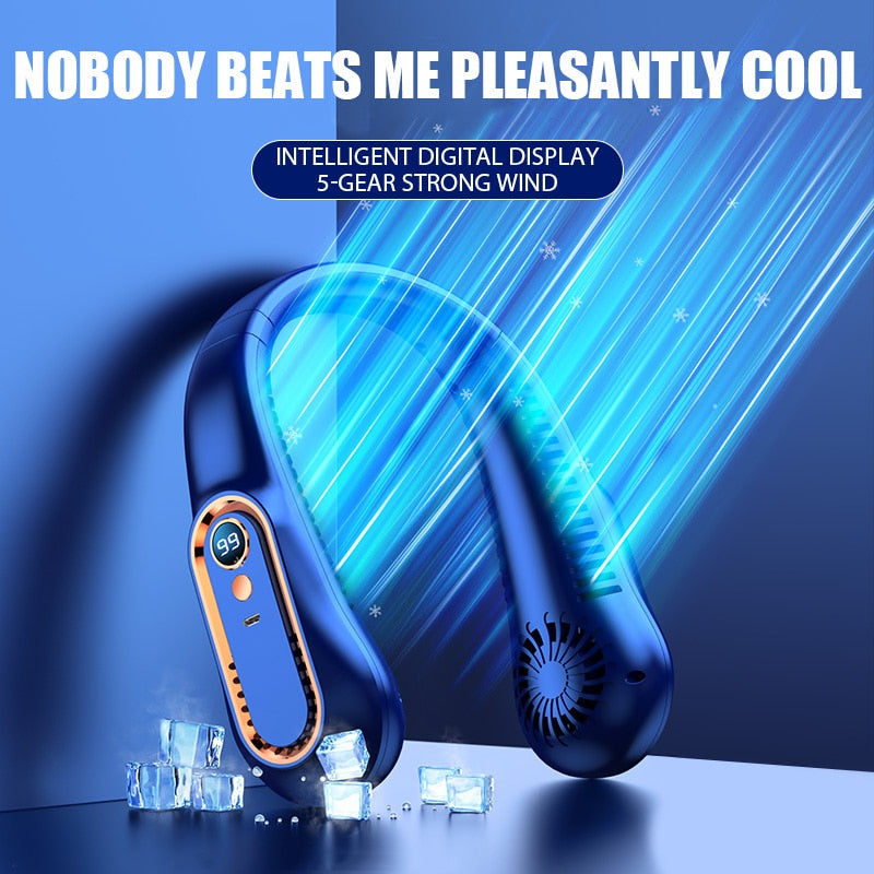 Hanging Neck Fan Digital Display Power ventilador Bladeless Neckband Fan Portable Mini Air Cooler USB Rechargeable Electric Fans ShopOnlyDeal