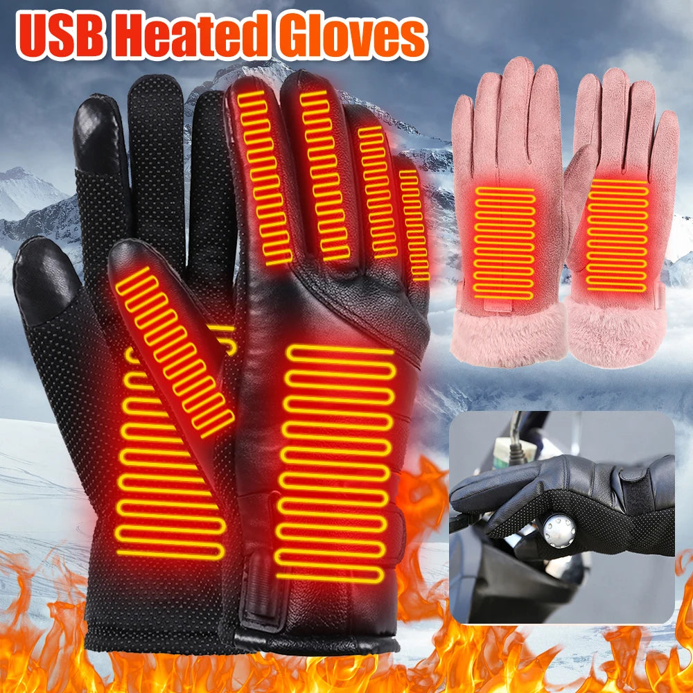 Electric Heating Gloves Men Women USB Charging Electric Heated Gloves Winter Skiing Snowboarding Can Touch Screen Snow Gloves ShopOnlyDeal