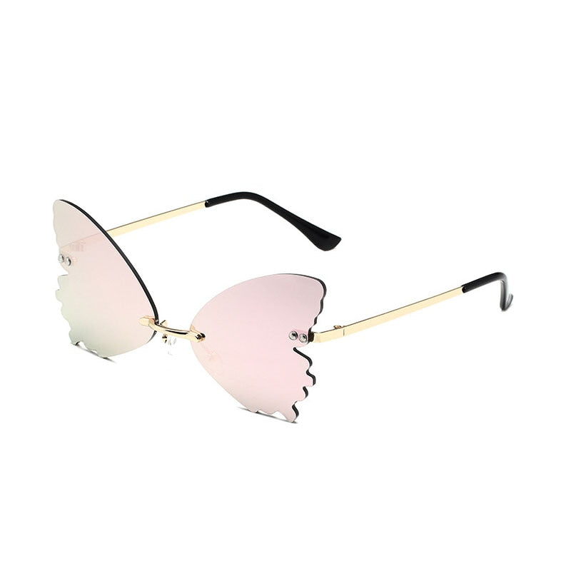 2022 Vintage Dragonfly Wings Sunglasses Fashion Rimless Women Clear Lens Eyewear Men Pink Sun Glasses UV400 Eyewear Female ShopOnlyDeal