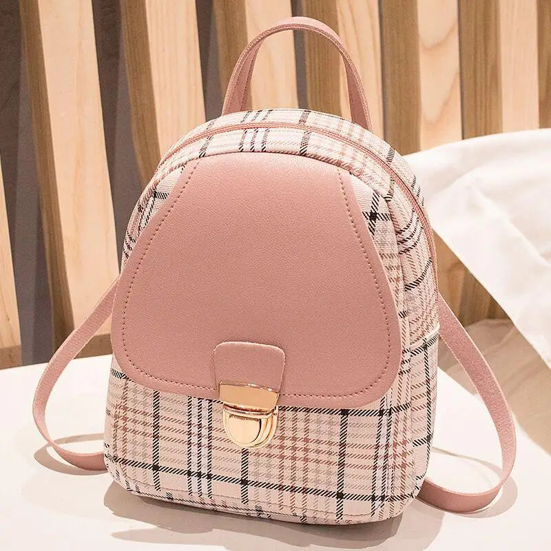 Ladies Check Lock Small Backpack Fashion Large Capacity Bags One Shoulder Diagonal Handbag Coin Purse Messenger Bag ShopOnlyDeal