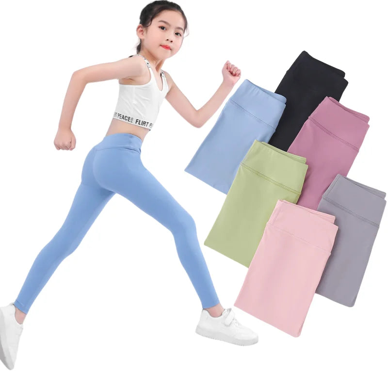 Active Star Girl's High-Waist Sports Leggings | Cotton Spandex Bobbi Running & Yoga Pants | Spring/Autumn Gym Tights for Kids ShopOnlyDeal