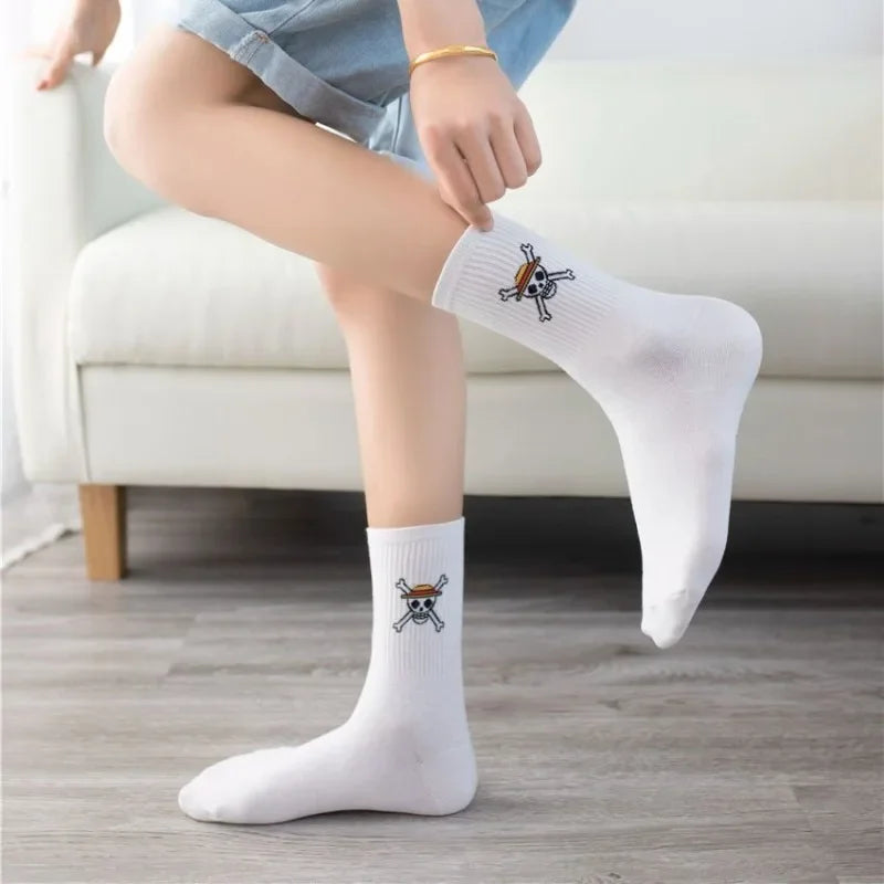 Anime One Piece Socks | Cartoon 5 Pair Set | Luffy & Chopper Student Cotton Socks | White Long Short Boat Socks | Printed Knitted Socks | Children's Gift ShopOnlyDeal