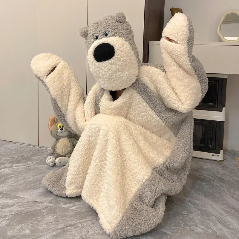 Funny Couple's Pajamas Winter Long Nightgown Robe Women Men Sleepwear Nightwear Cartoon Dog Long Plush Pyjama Soft Warm Homewear ShopOnlyDeal