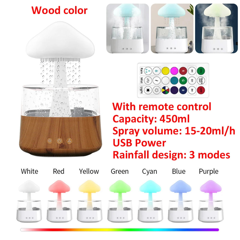 Mushroom Rain Air Humidifier Colorful Night Lights Electric Aroma Diffuser Rain Cloud Smell Distributor Relax Water Drops Sounds ShopOnlyDeal