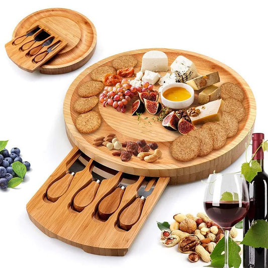 Bamboo Cheese Board Set With Cheese Knife Portable Outdoor Dinner Plates Hotel Restaurant Decoration Accessories Bread Tray set ShopOnlyDeal
