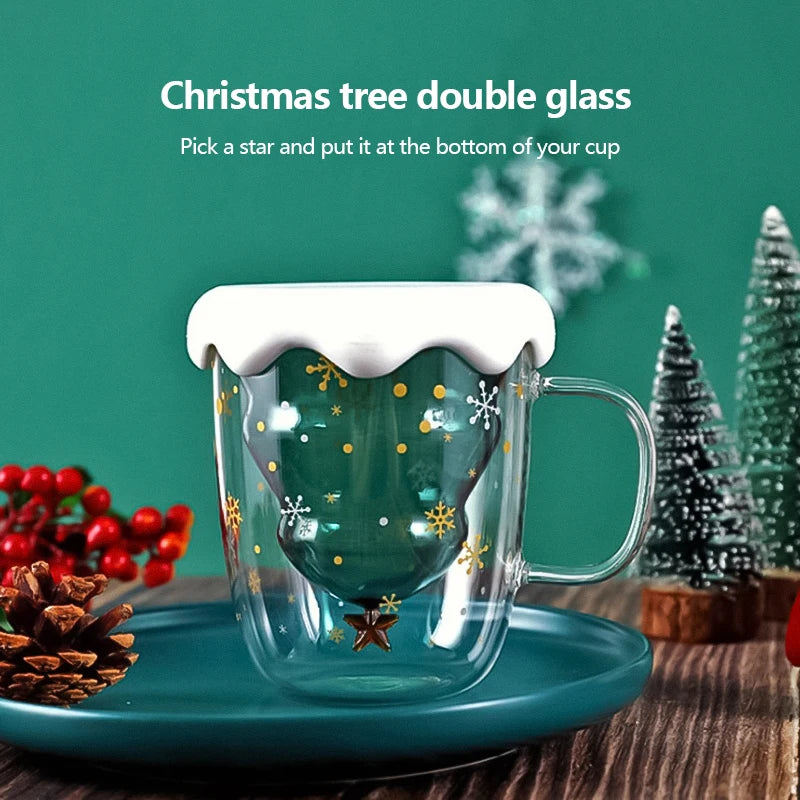 300ml Creative Double-Layer Glass Christmas Tree Star Water Cup Explosion-proof Insulation Mug Christmas Gifts Design Water Cup ShopOnlyDeal