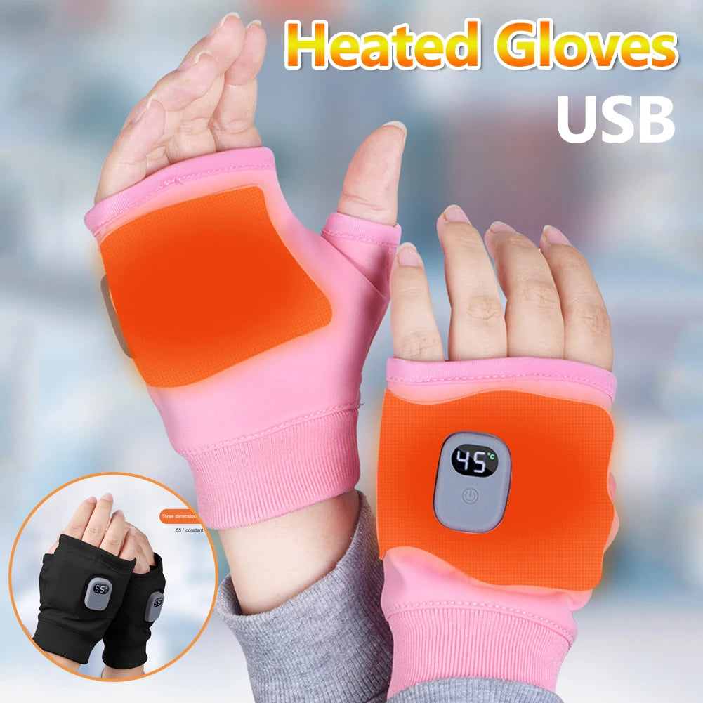 Rechargeable Heated Gloves 360 Degree Thermal Heated Gloves Winter Windproof Warm Fingerless Gloves for Outdoor Hiking Cycling ShopOnlyDeal