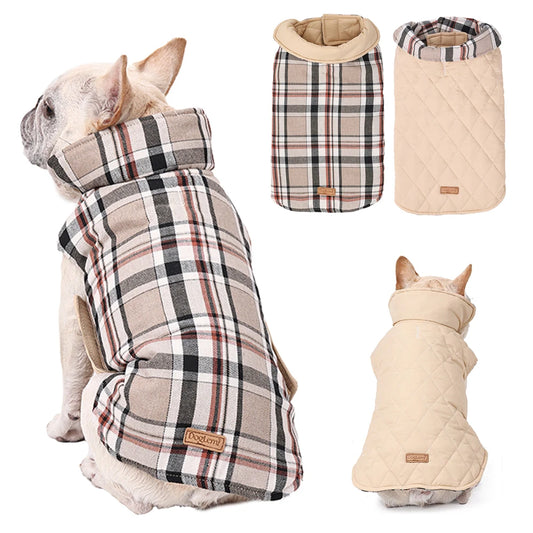 Reversible Dog Jacket Winter Dog Clothes Waterproof Checked Soft Quilted Coat for Small Large Dogs Warm Pet Vest French Bulldog ShopOnlyDeal