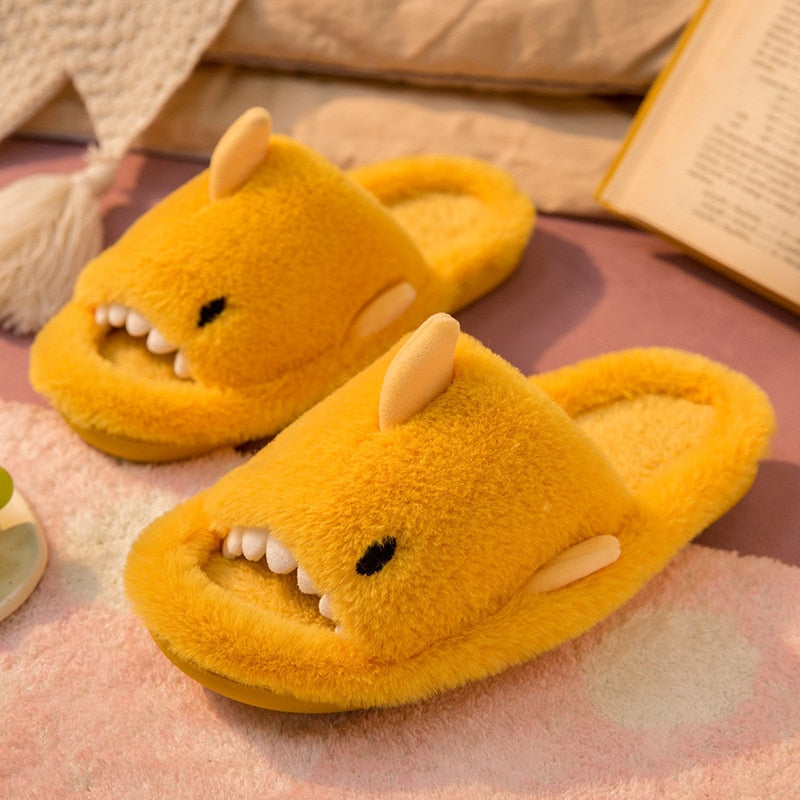 Autumn And Winter Cartoon Shark Wool Slippers For Women Soft Home Men's Indoor Household Open Toe Plush Cotton Slippers Trendy 2023 ShopOnlyDeal