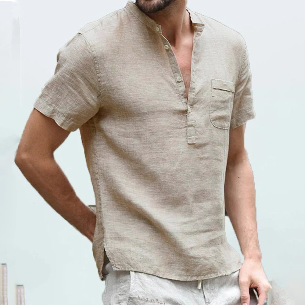 Summer New Men's Short-Sleeved T-shirt Cotton and Linen Led Casual Men's T-shirt Shirt Male  Breathable S-3XL ShopOnlyDeal