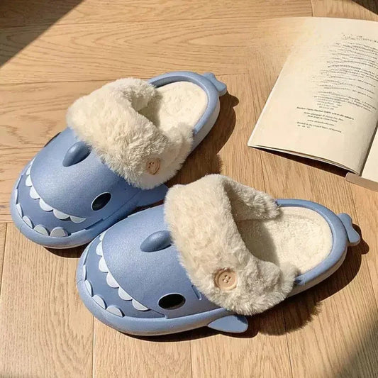 Winter Women Shark Slippers Couple Removable Liner Indoor Warm Cute Shark Slides Men Indoor Cotton Shoes Plush Cotton Flip Flops ShopOnlyDeal