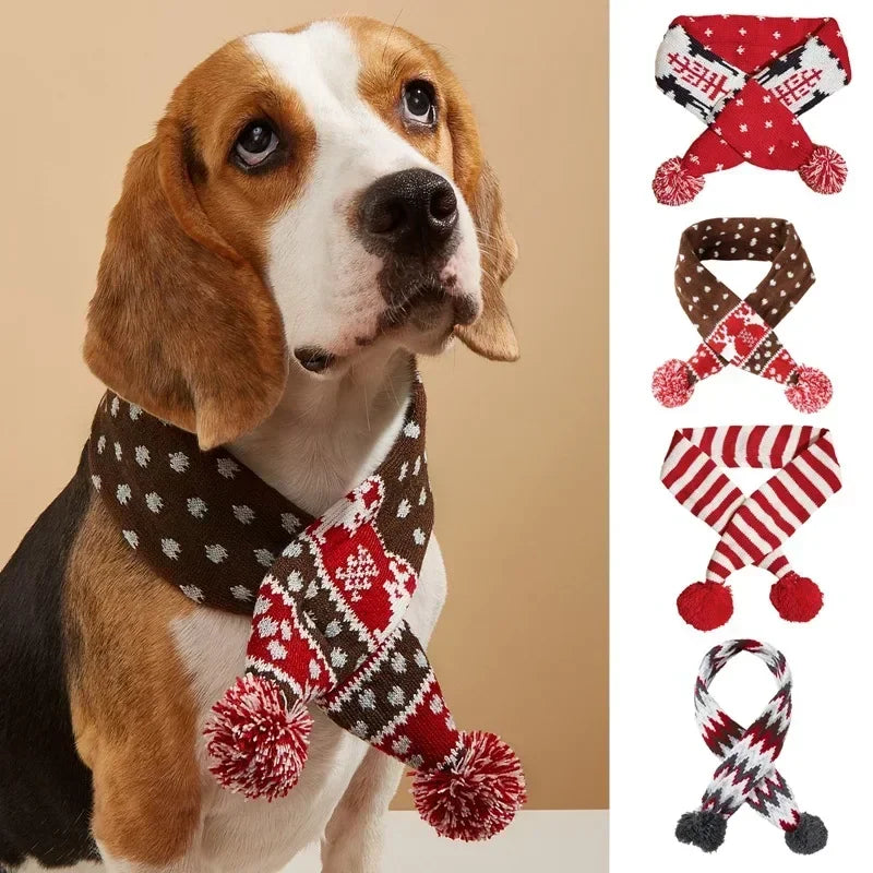 Christmas Dog Scarf Knitted Elk Scarf Striped Hair Ball Pet Scarf Cat Scarf Dog Scarf Pet Christmas Supplies Dog Accessories ShopOnlyDeal