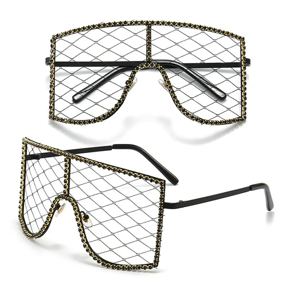 Oversized Rhinestone Mesh Glasses Fashion Colorful Diamond Eyewear Y2K Sunglasses for Party, Proms, Cosplay Costume ShopOnlyDeal