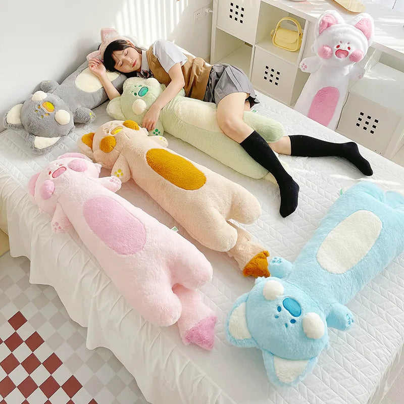 DUDU Cat Long Pillow Stuffed Fluffy Shy Kitten Bolster Standing Doll Grey Pink White Brown Green Blue Sleeping Hug Friend Gift ShopOnlyDeal