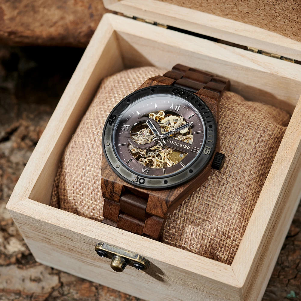 Top Luxury Men's Watches BOBO BIRD Mechanical Wristwatch Wooden Relogio Masculino Custom Father's Day Gift Wooden Box ShopOnlyDeal